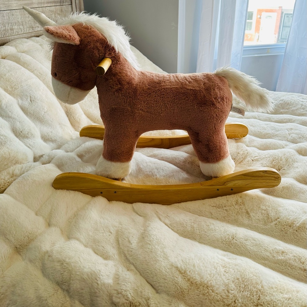 Pottery Barn Kids Brown and White Rocking Unicorn - Picture 6 of 7